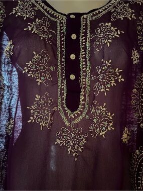 Sheer Embroidered Women's Tunic in Deep Purple